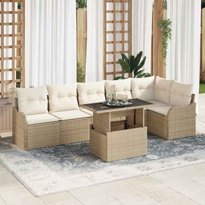 Bankstel met kussen 7 pcs Beige Poly riet
