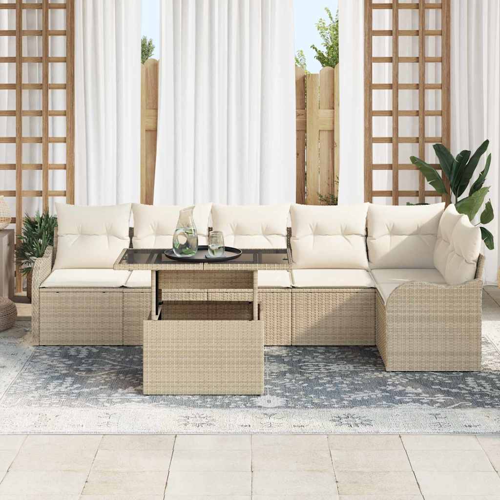 Bankstel met kussen 7 pcs Beige Poly riet
