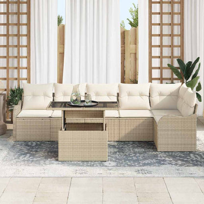 Bankstel met kussen 7 pcs Beige Poly riet