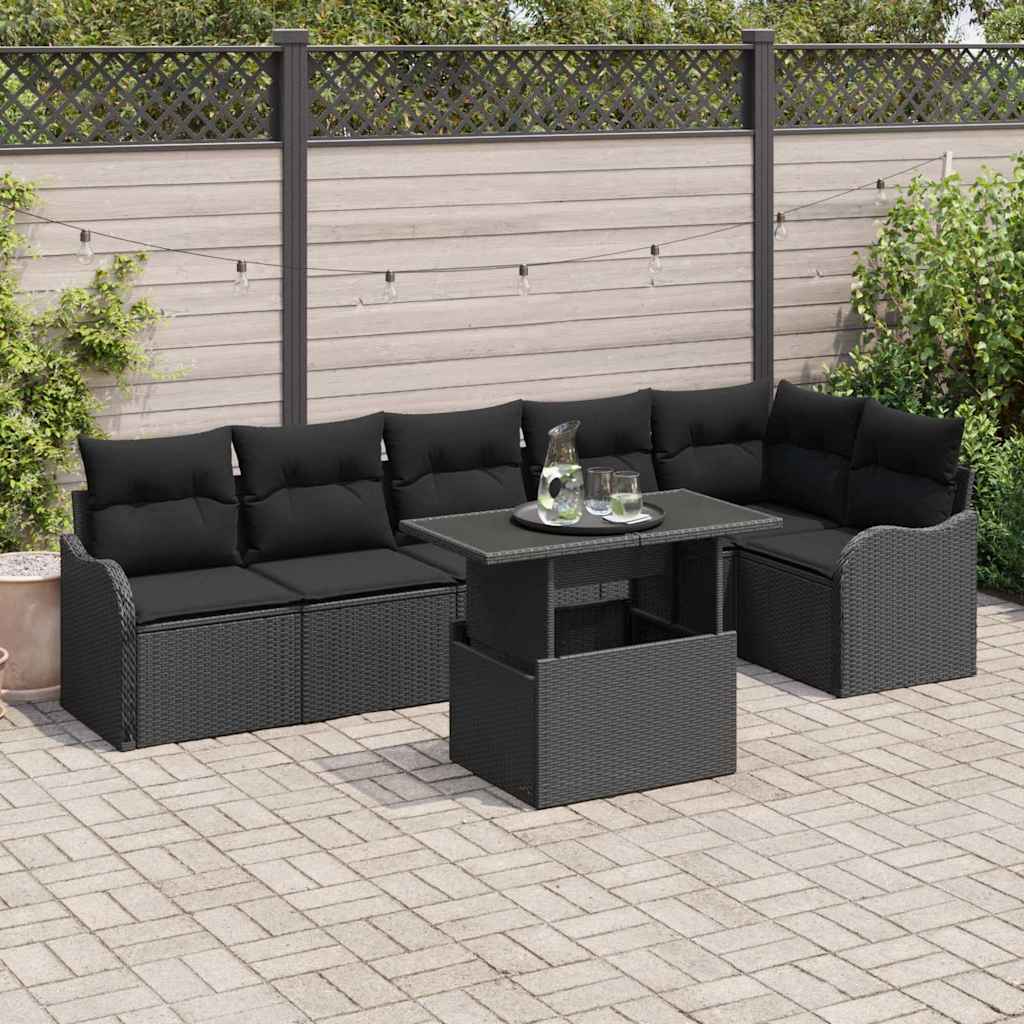 Bankstel met kussen 7 pcs Zwart Poly riet