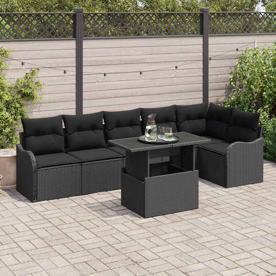 Bankstel met kussen 7 pcs Zwart Poly riet