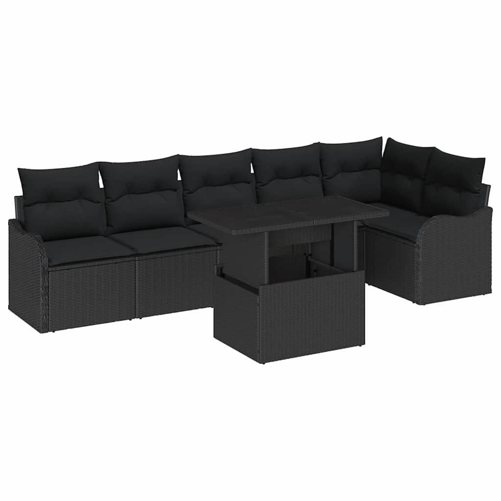 Bankstel met kussen 7 pcs Zwart Poly riet