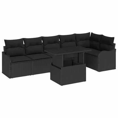 Bankstel met kussen 7 pcs Zwart Poly riet