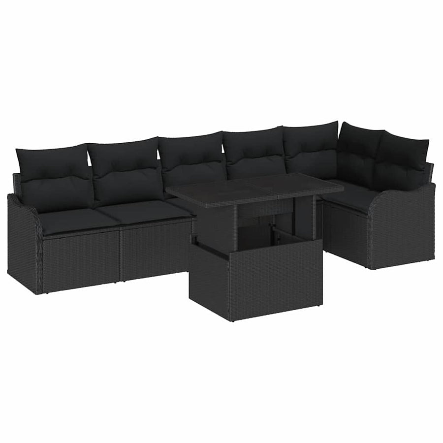 Bankstel met kussen 7 pcs Zwart Poly riet
