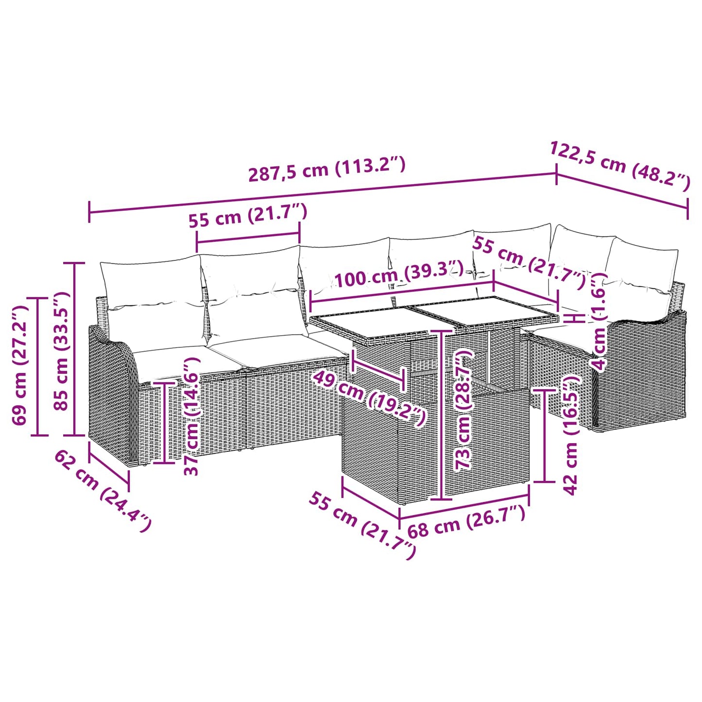 Tuin Sofa Set 7 st Grijs poly rattan
