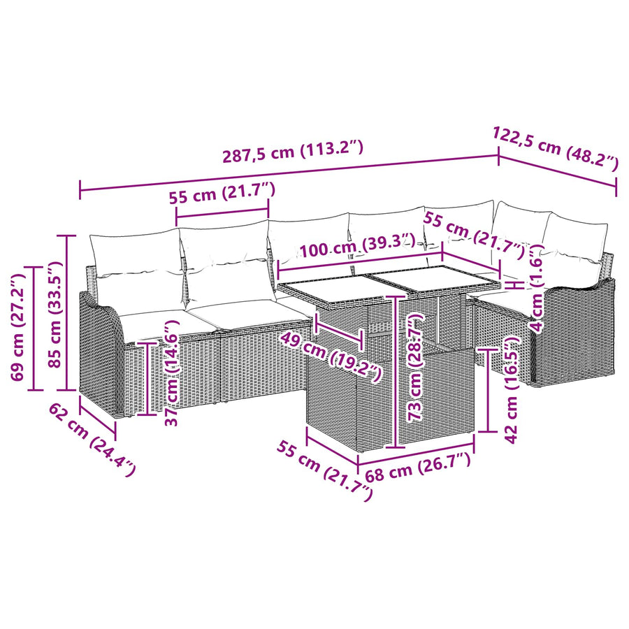 Tuin Sofa Set 7 st Grijs poly rattan