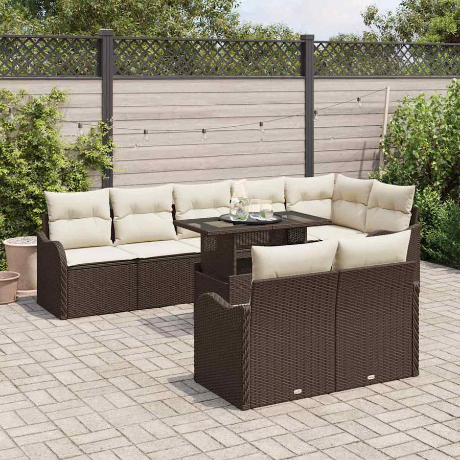 Loungebankset met kussen 9 pcs Bruin Poly riet