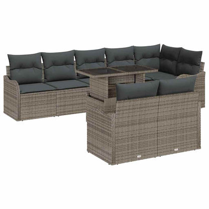 Loungebankset met kussen 9 pcs Grijs Poly riet