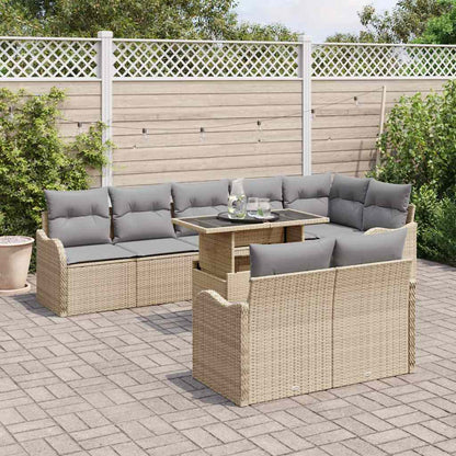 Loungebankset met kussen 9 pcs Beige Poly riet