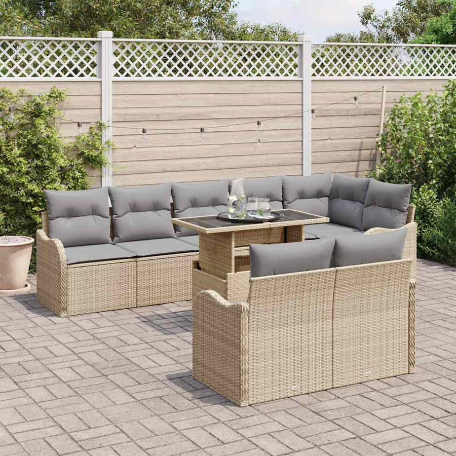 Loungebankset met kussen 9 pcs Beige Poly riet