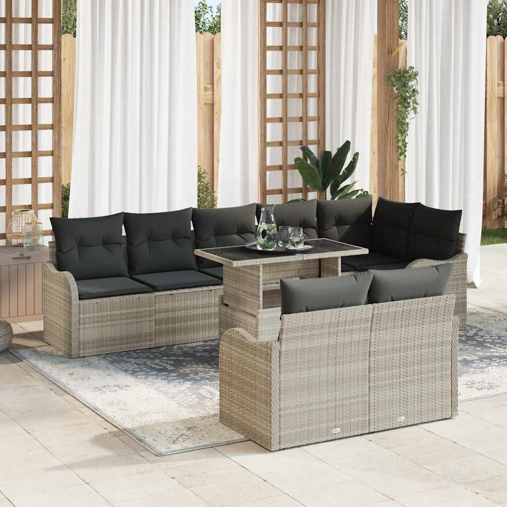 Loungebankset met kussen 9 pcs Lichtgrijs Poly riet