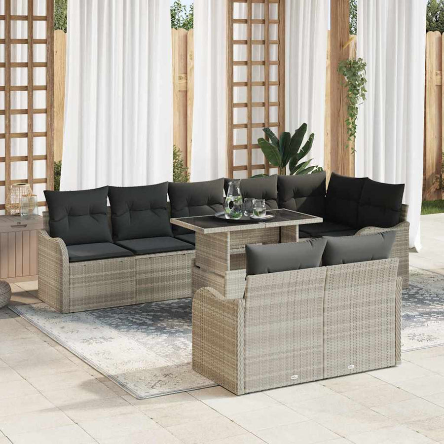 Loungebankset met kussen 9 pcs Lichtgrijs Poly riet