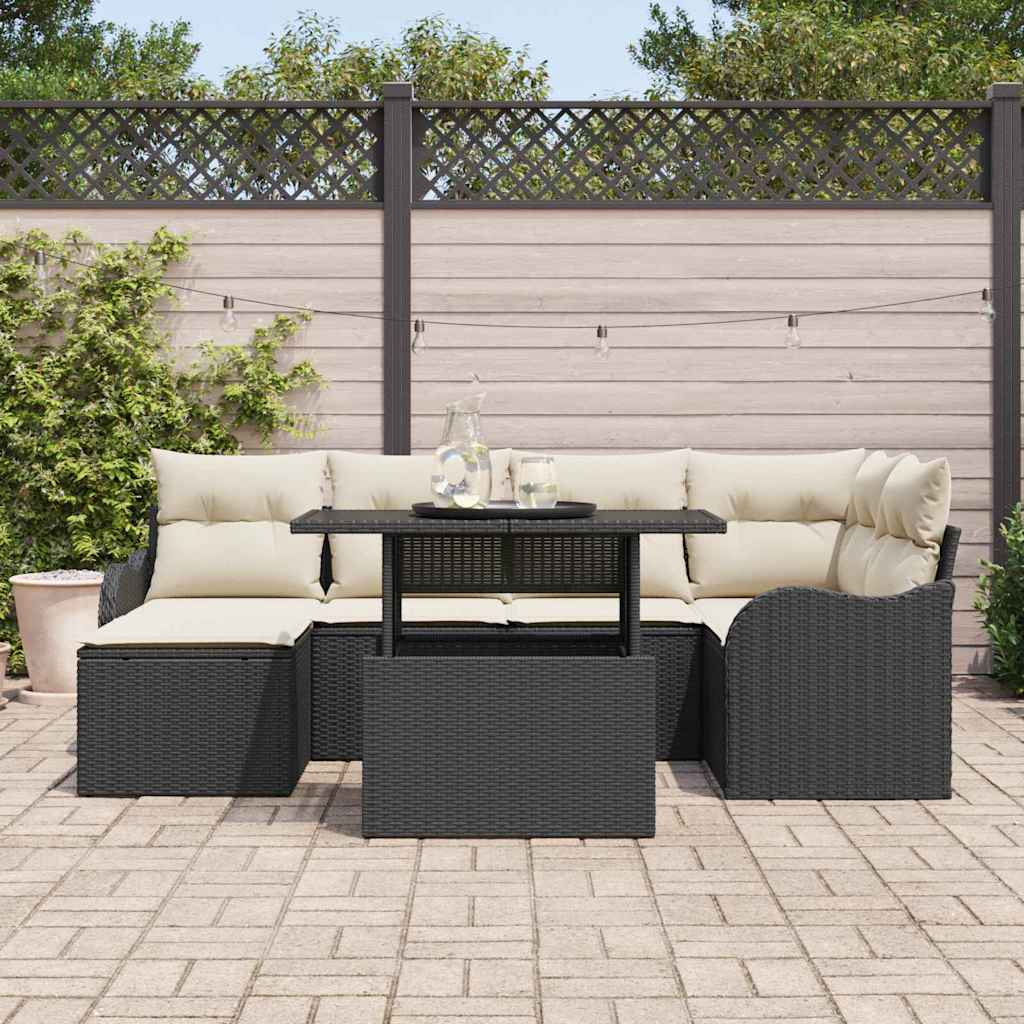 Tuin Sofa Set met kussen 7 pcs Zwart Poly riet