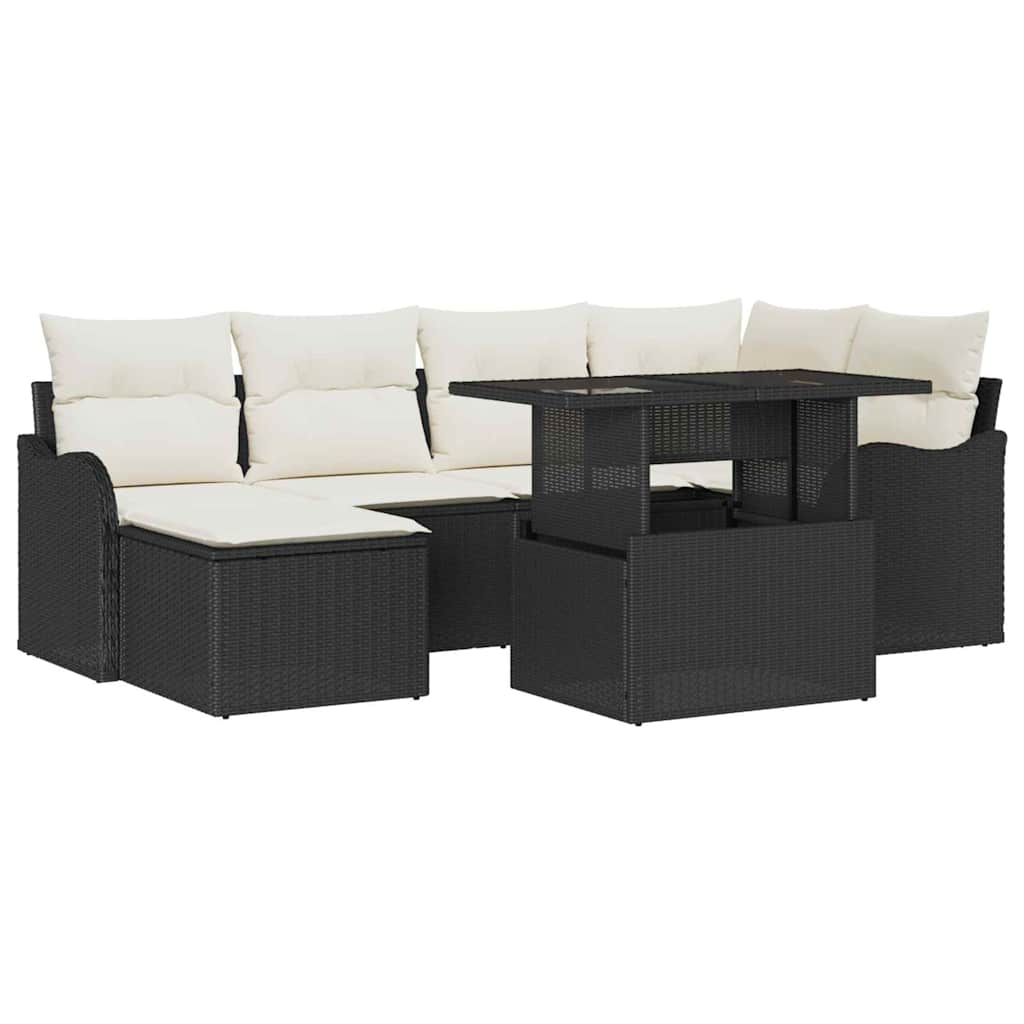 Tuin Sofa Set met kussen 7 pcs Zwart Poly riet