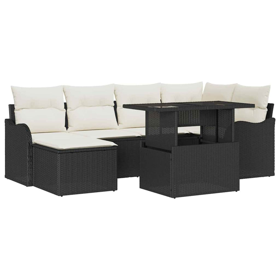 Tuin Sofa Set met kussen 7 pcs Zwart Poly riet