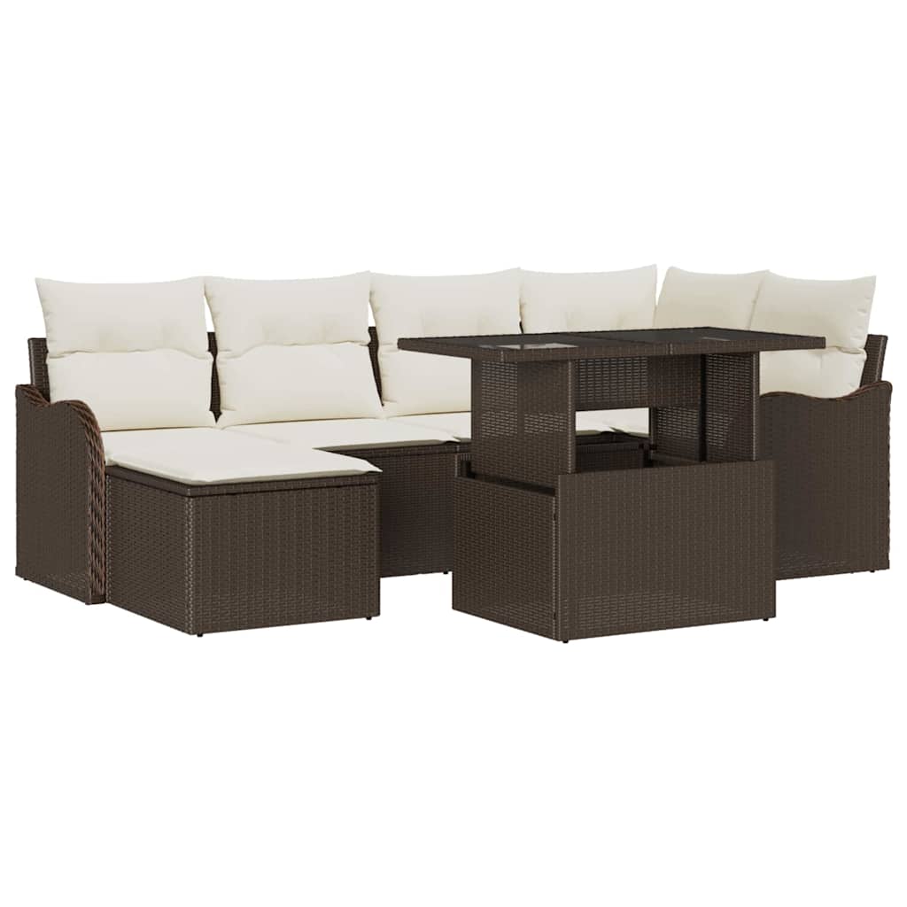 Tuin Sofa Set met kussen 7 pcs Bruin Poly riet