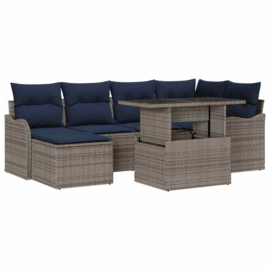 Tuin Sofa Set 7 st Grijs Poly riet