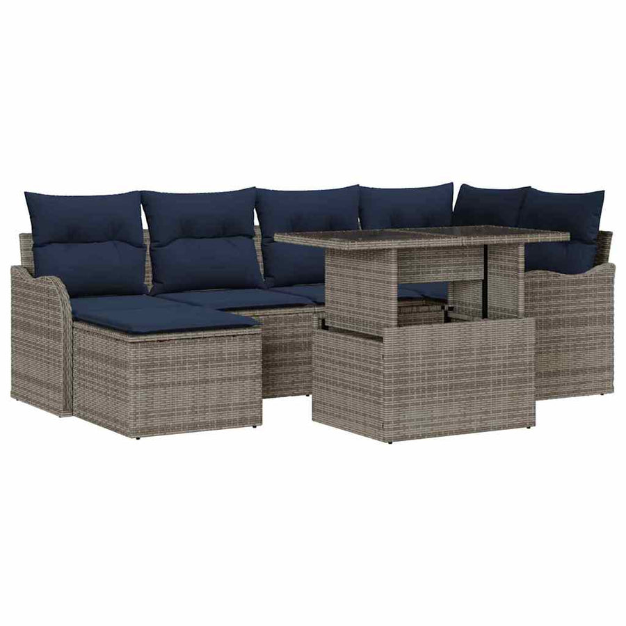 Tuin Sofa Set 7 st Grijs Poly riet