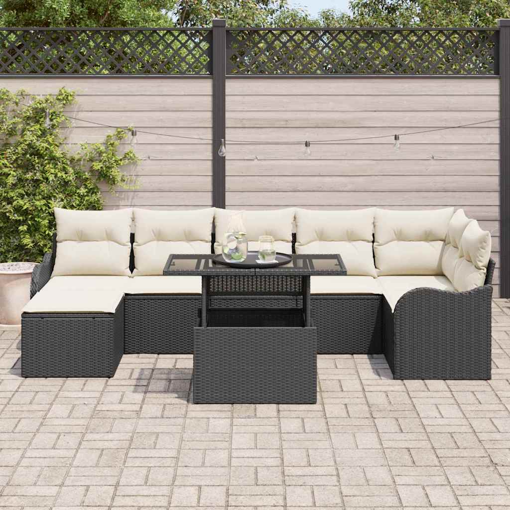 Tuin Sofa Set met kussen 8 pcs Zwart Poly riet
