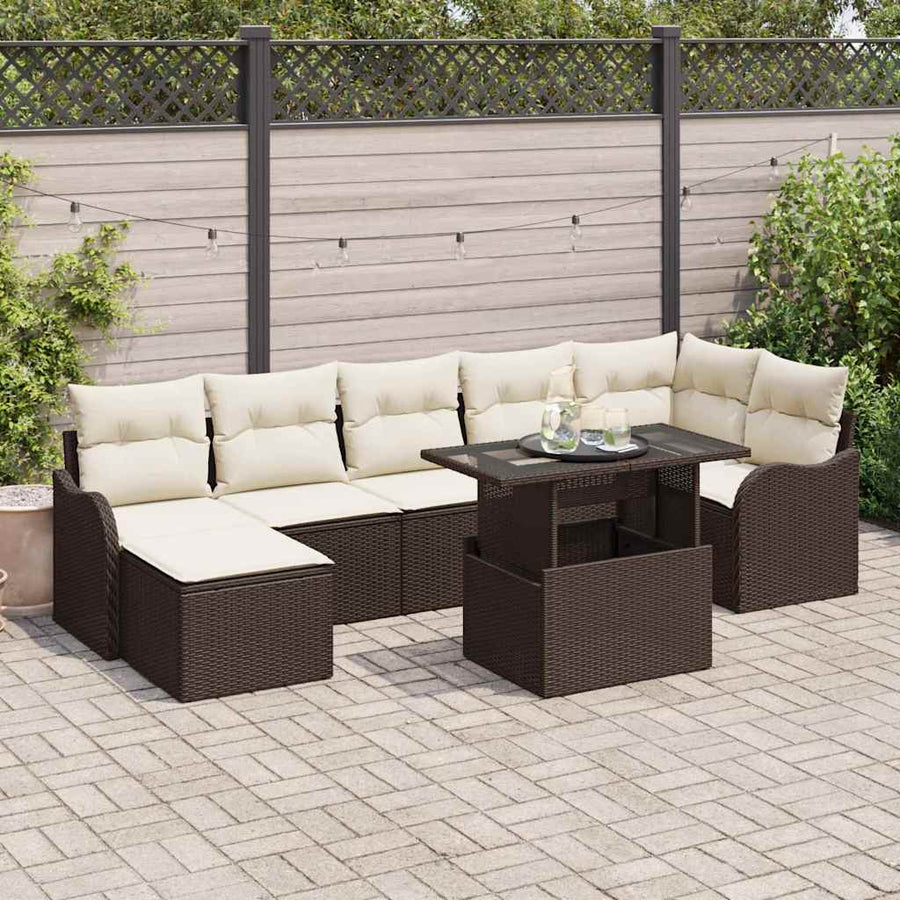 Tuin Sofa Set met kussen 8 pcs Bruin Poly riet