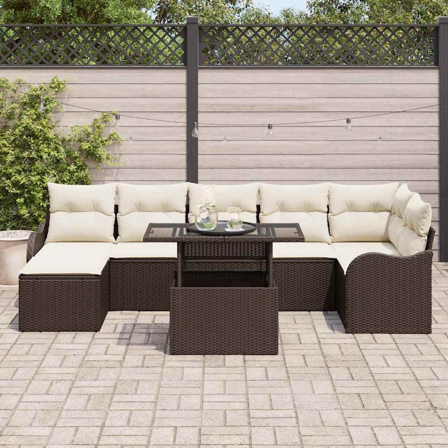 Tuin Sofa Set met kussen 8 pcs Bruin Poly riet