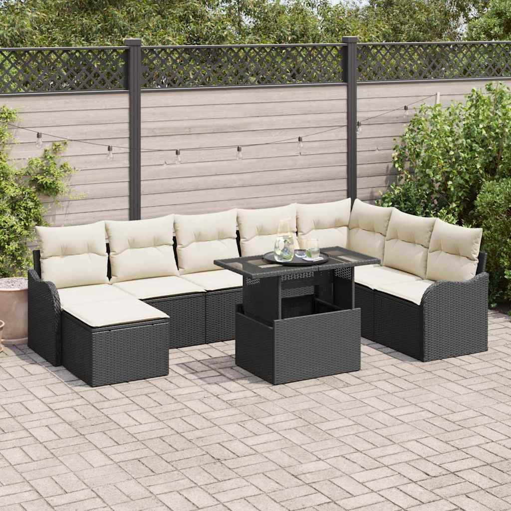 Tuin Sofa Set met kussen 9 pcs Zwart Poly riet