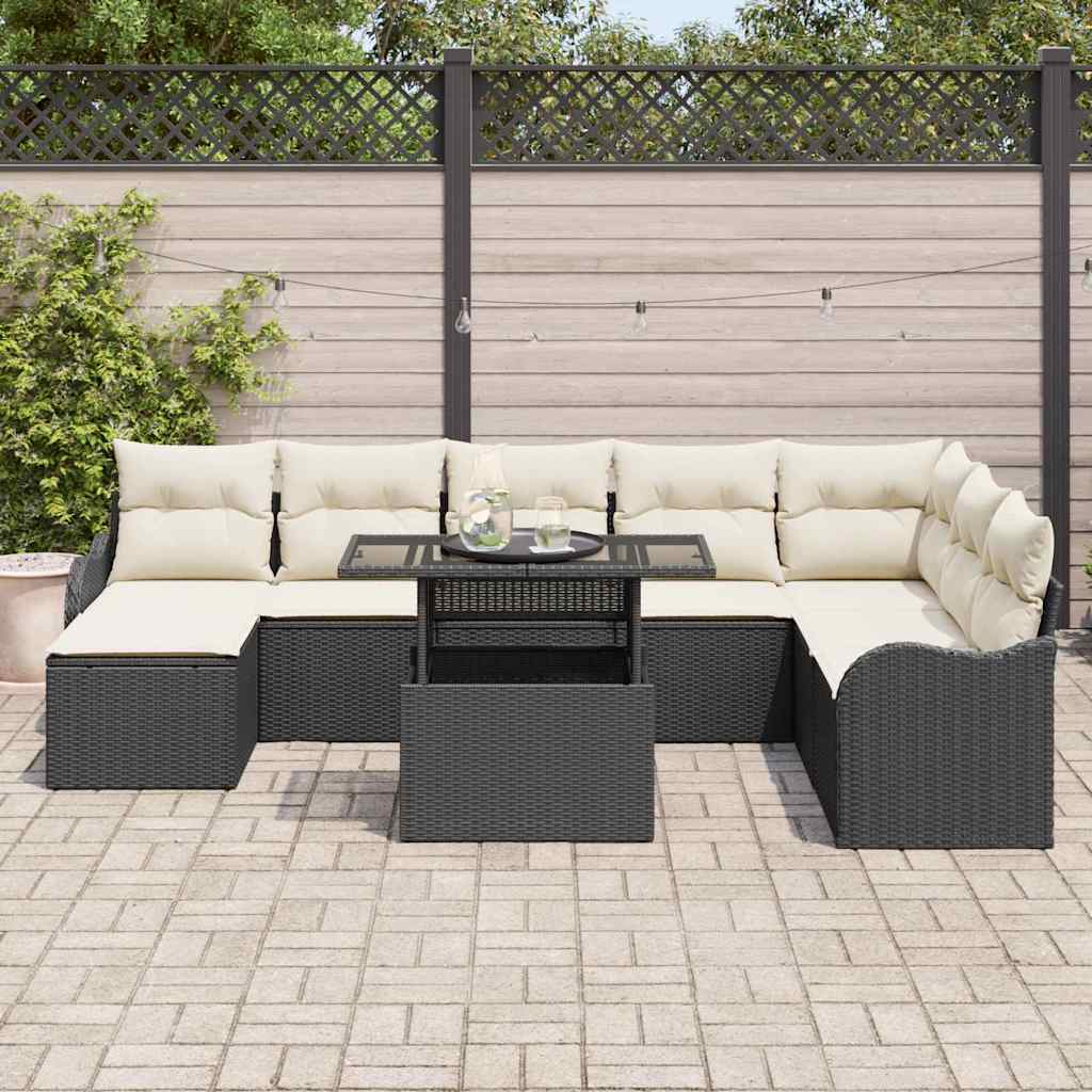 Tuin Sofa Set met kussen 9 pcs Zwart Poly riet