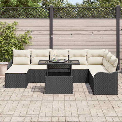 Tuin Sofa Set met kussen 9 pcs Zwart Poly riet