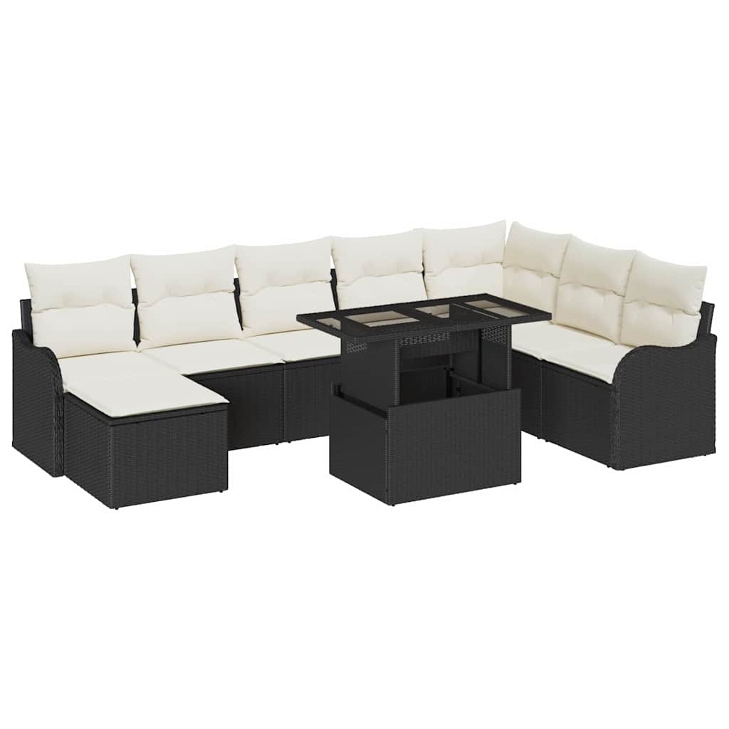 Tuin Sofa Set met kussen 9 pcs Zwart Poly riet