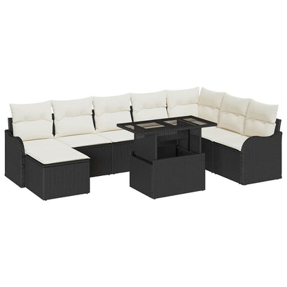 Tuin Sofa Set met kussen 9 pcs Zwart Poly riet