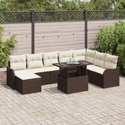 Tuinbankset poly riet 9-delig bruin