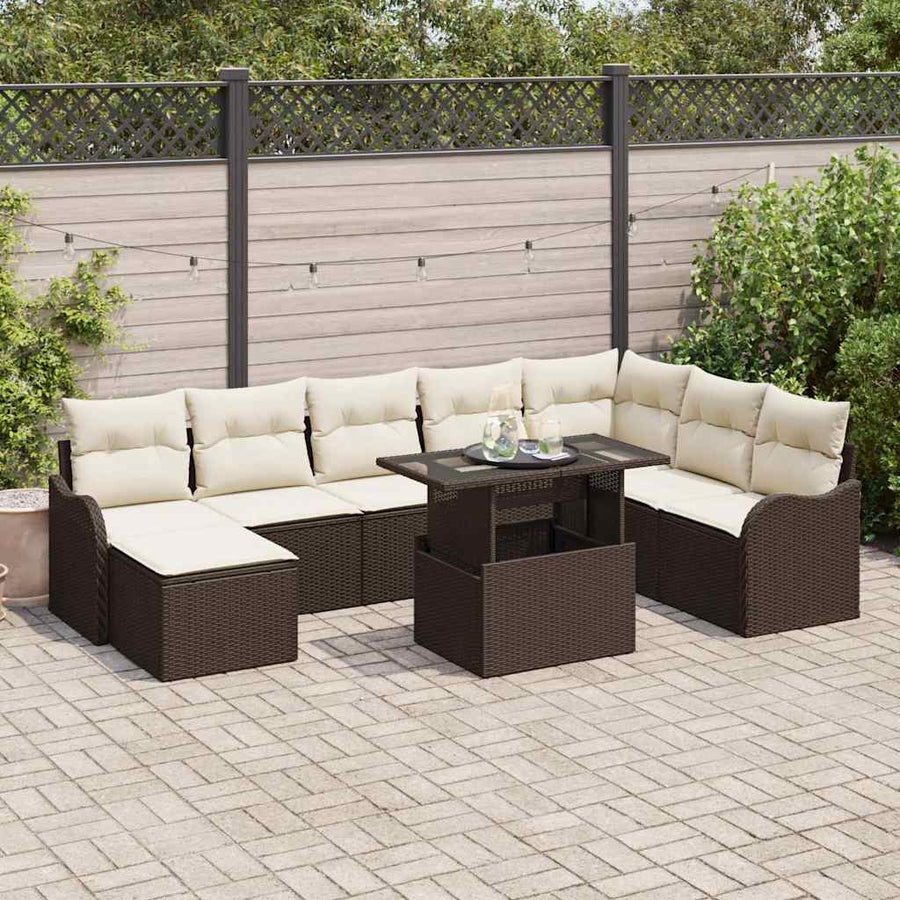 Tuin Sofa Set met kussen 9 pcs Bruin Poly riet