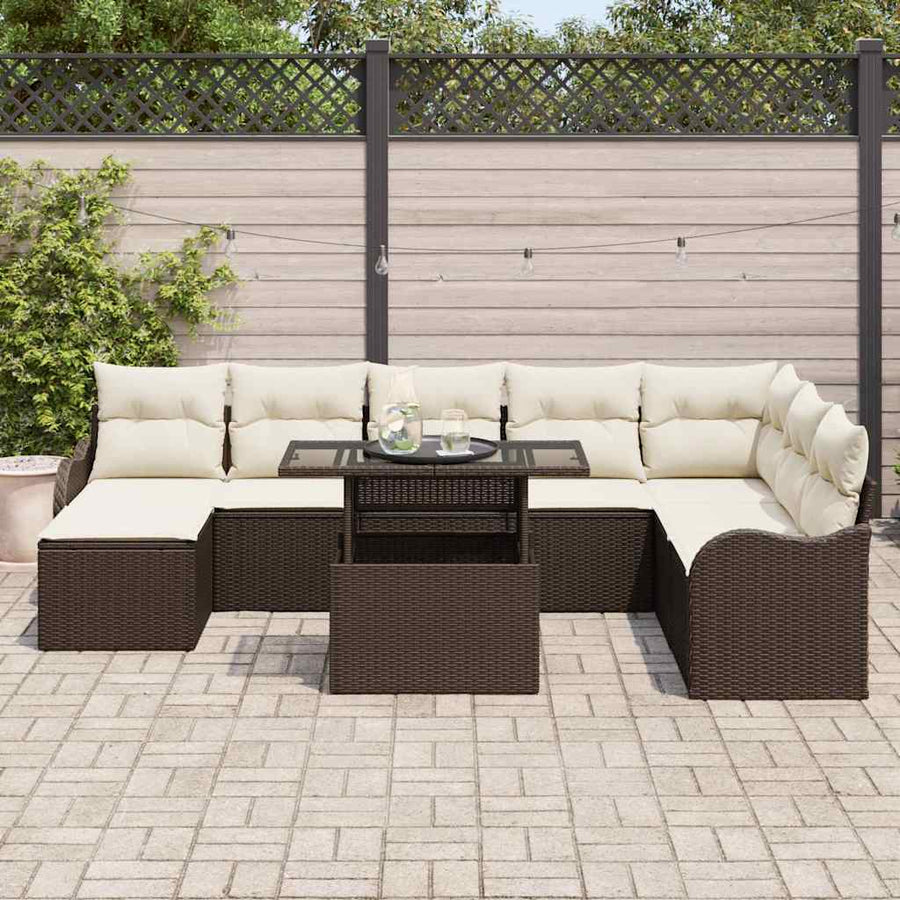 Tuin Sofa Set met kussen 9 pcs Bruin Poly riet
