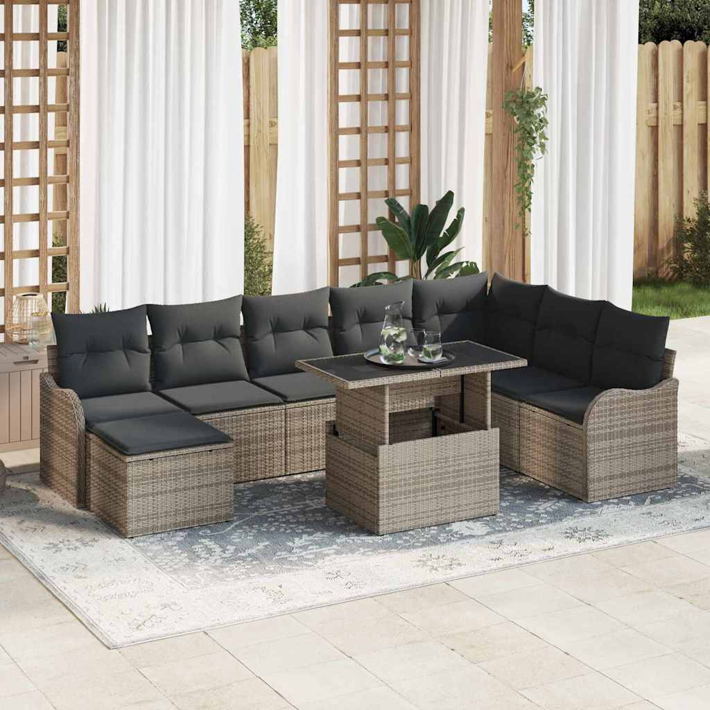 Tuin Sofa Set met kussen 9 pcs Grijs Poly riet