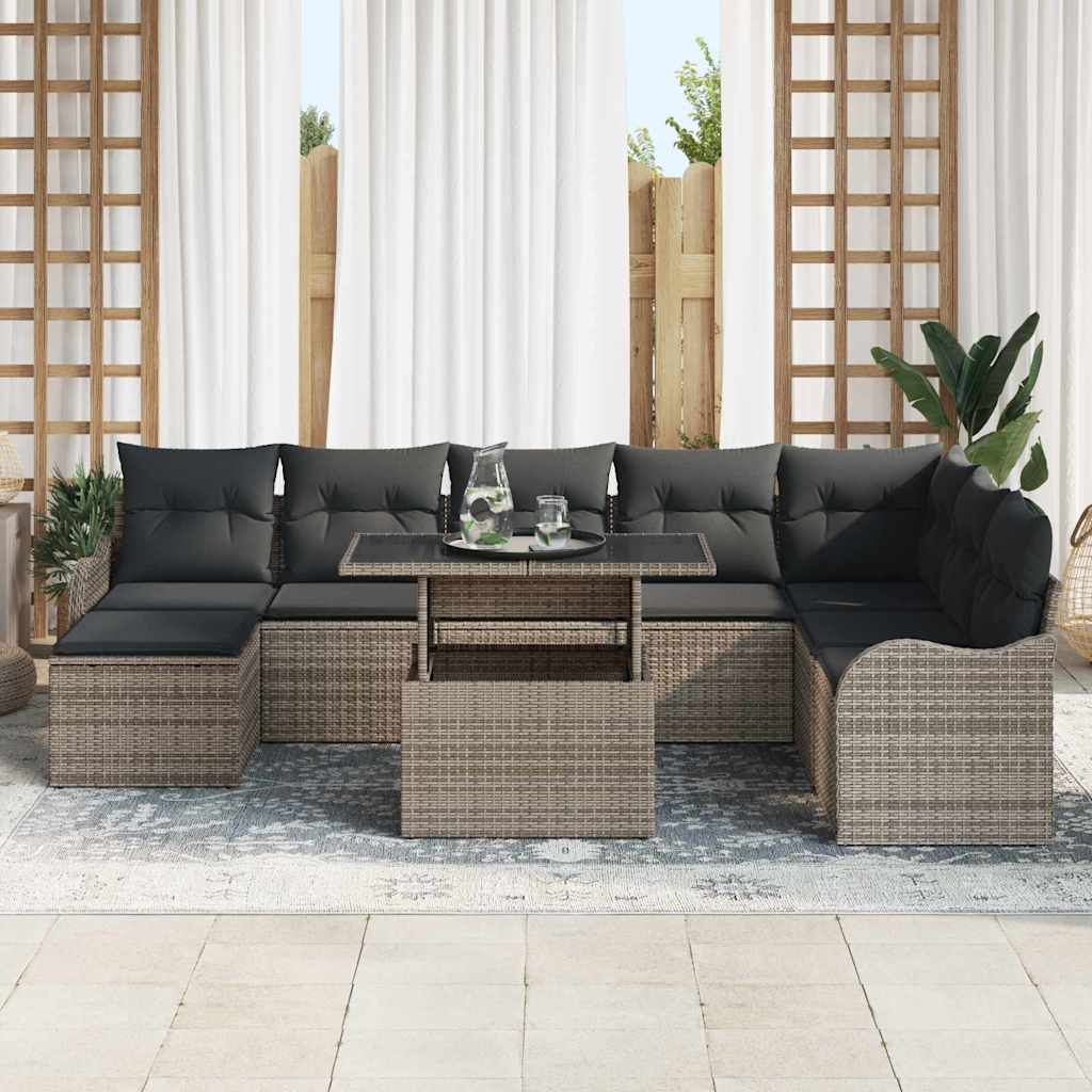 Tuin Sofa Set met kussen 9 pcs Grijs Poly riet