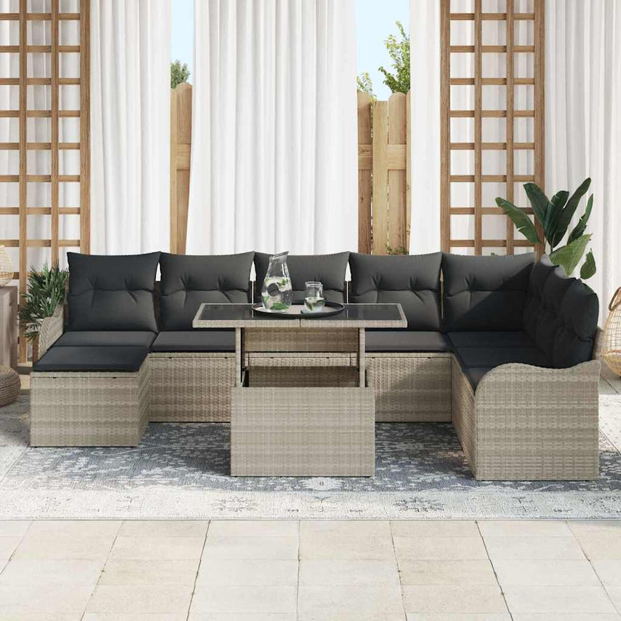 Tuin Sofa Set met kussen 9 pcs Lichtgrijs Poly riet