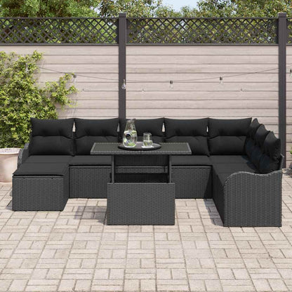 Tuin Sofa Set met kussen 9 pcs Zwart Poly riet