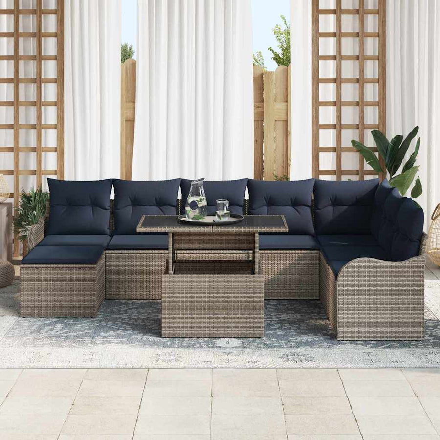 Tuin Sofa Set 9 st Grijs Poly riet