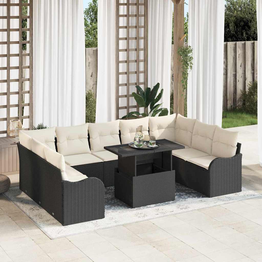 Tuin Sofa Set met kussen 10 pcs Zwart Poly riet