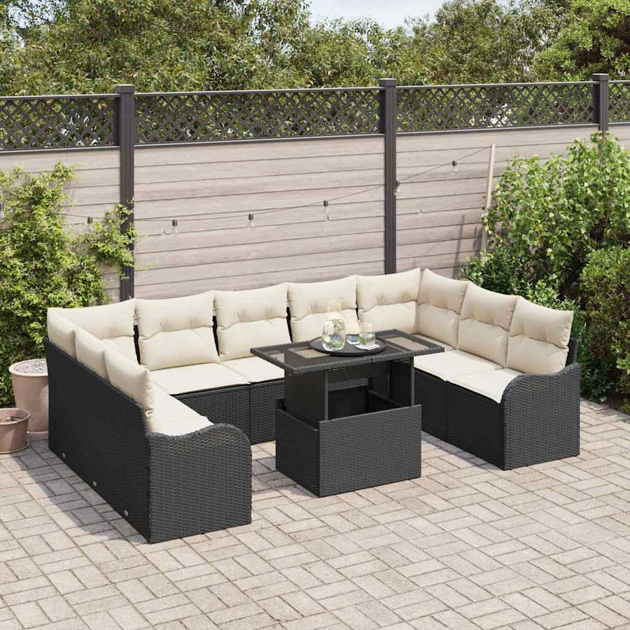 Tuin Sofa Set met kussen 10 pcs Zwart Poly riet