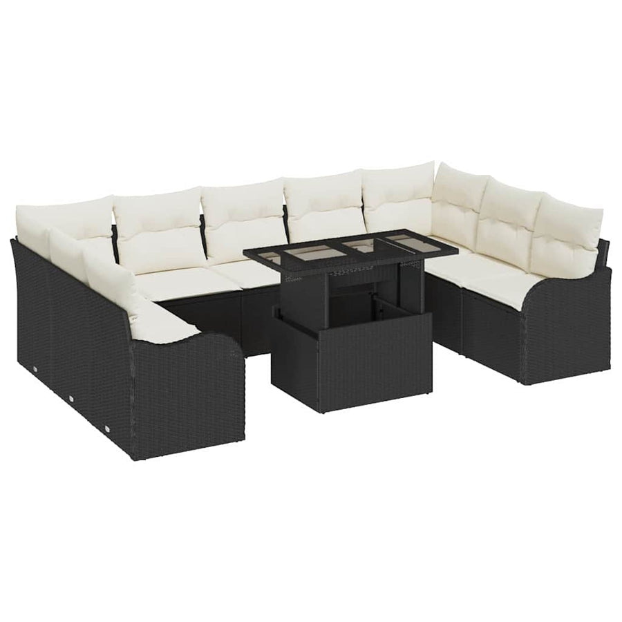 Tuin Sofa Set met kussen 10 pcs Zwart Poly riet