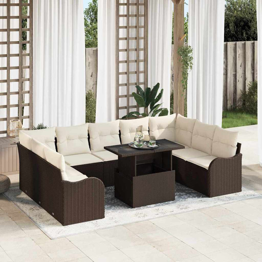 Tuin Sofa Set met kussen 10 pcs Bruin Poly riet