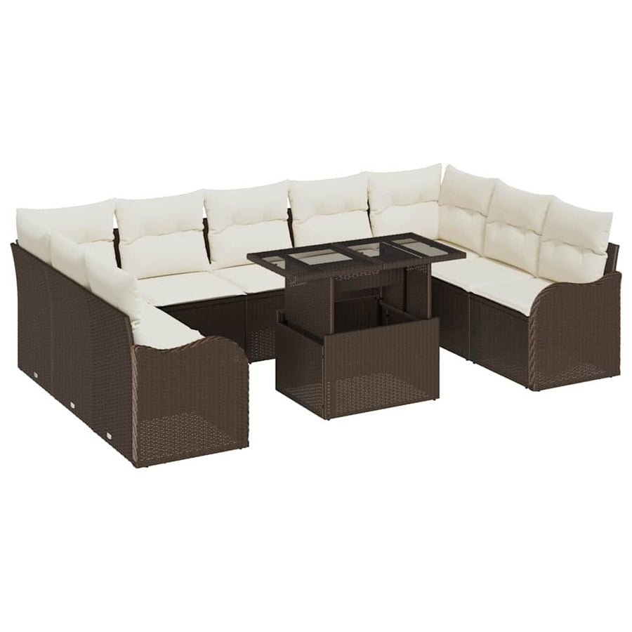 Tuin Sofa Set met kussen 10 pcs Bruin Poly riet