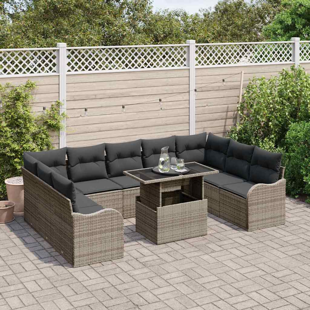 Tuin Sofa Set met kussen 10 pcs Grijs Poly riet