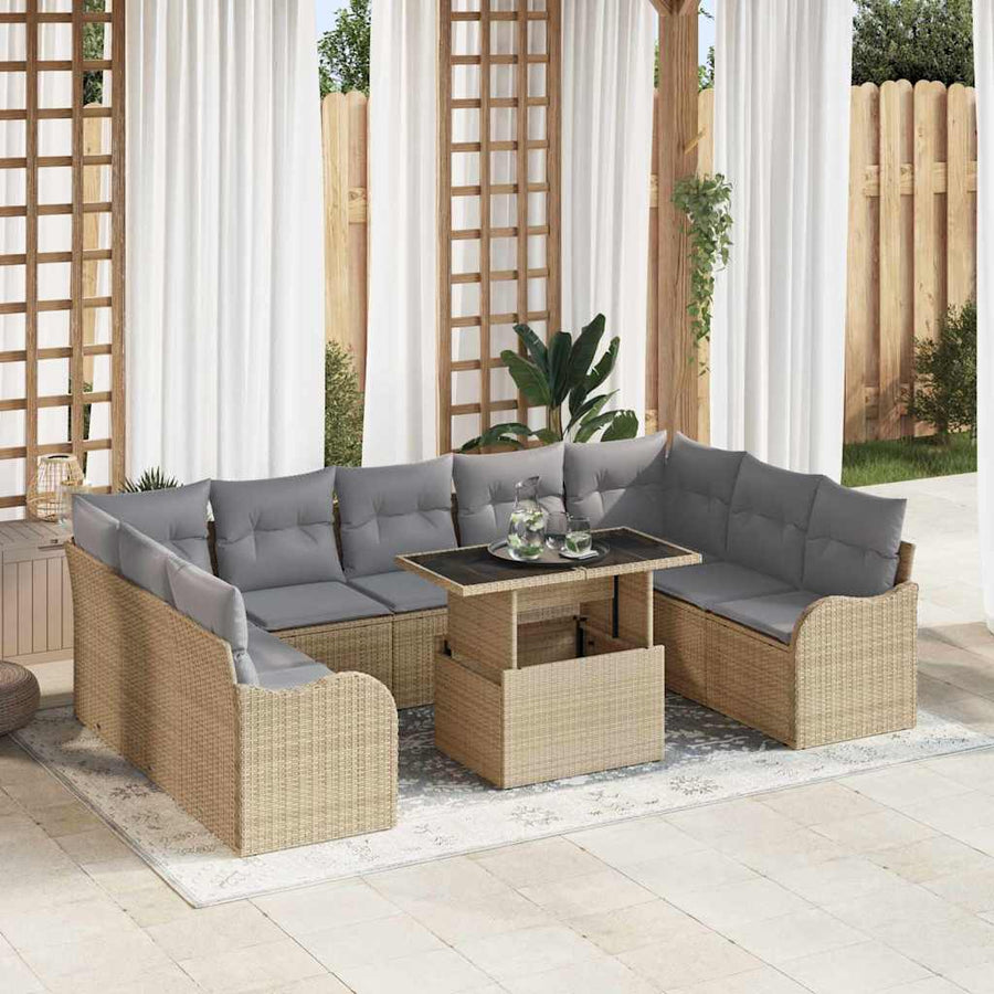 Tuin Sofa Set met kussen 10 pcs Beige Poly riet