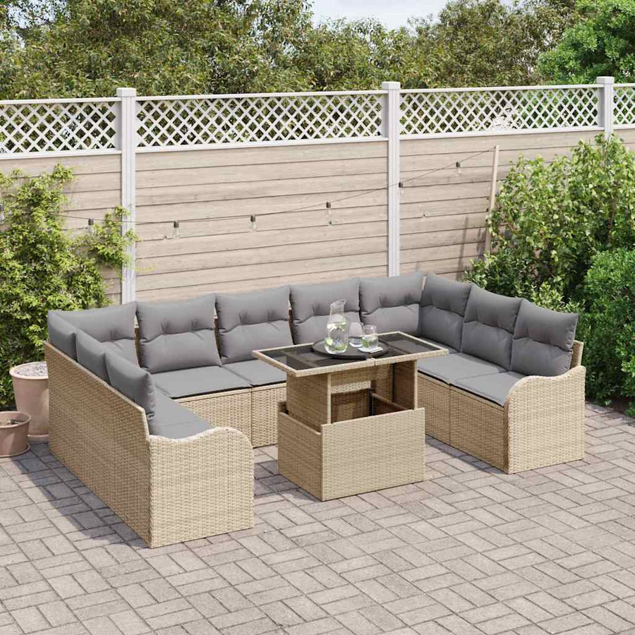 Tuin Sofa Set met kussen 10 pcs Beige Poly riet
