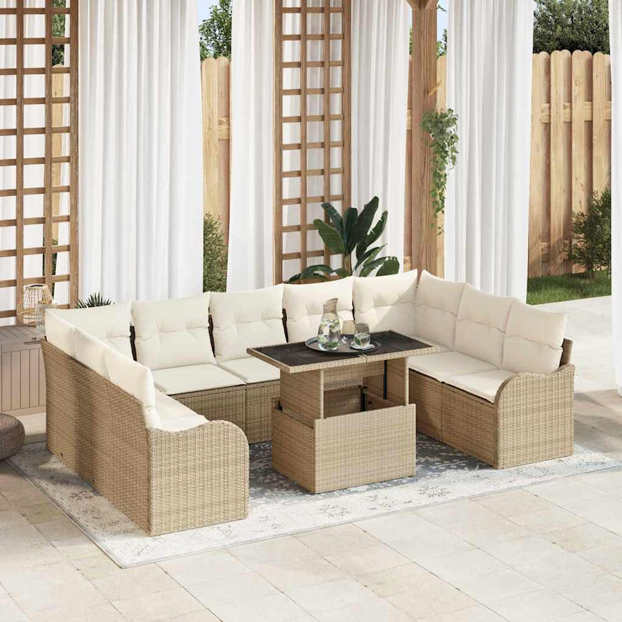 Tuin Sofa Set met kussen 10 pcs Beige Poly riet