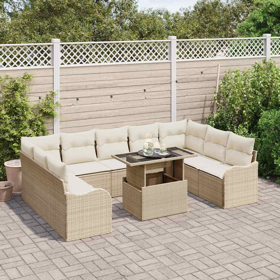 Tuin Sofa Set met kussen 10 pcs Beige Poly riet