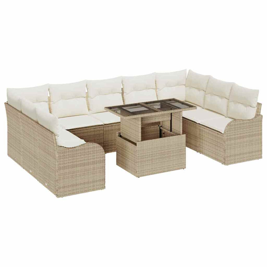 Tuin Sofa Set met kussen 10 pcs Beige Poly riet
