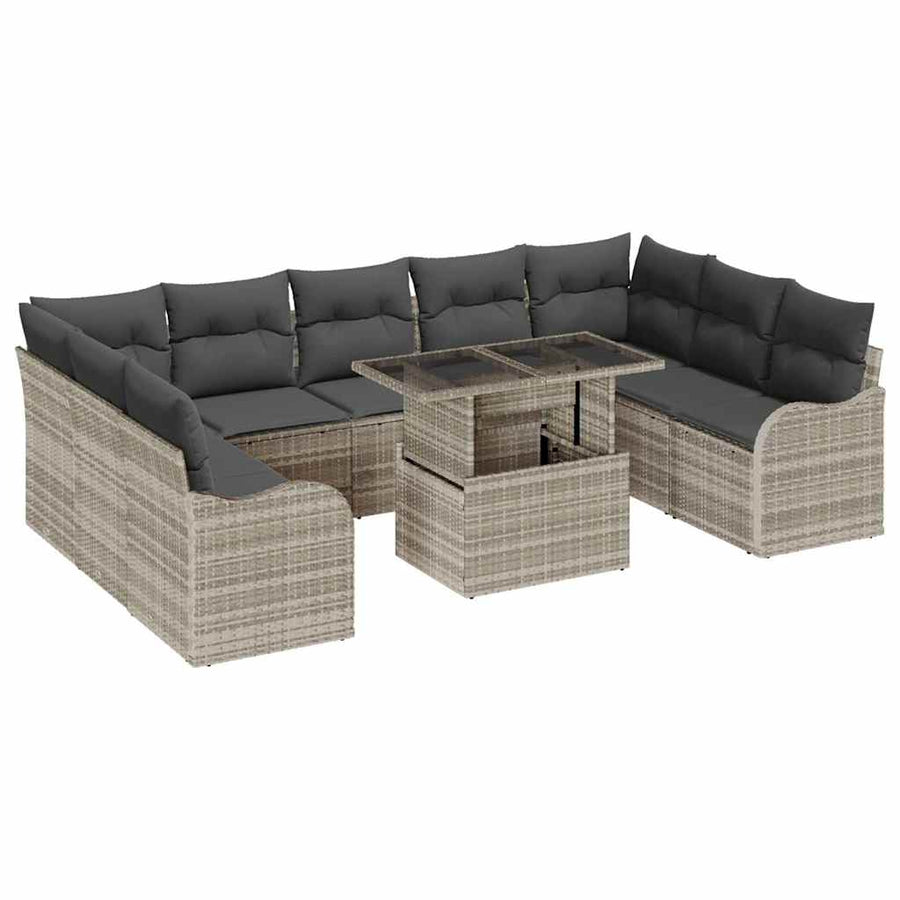 Tuin Sofa Set met kussen 10 pcs Lichtgrijs Poly riet